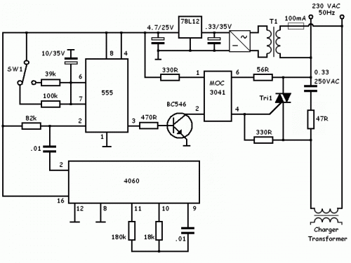Pulse Charger for reviving tired Lead Acid batteries-Circuit diagram