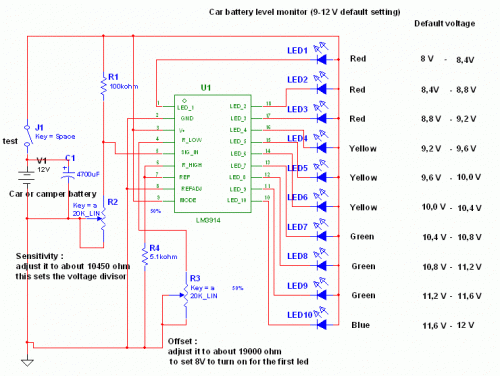 Simple but reliable car battery tester-Circuit diagram