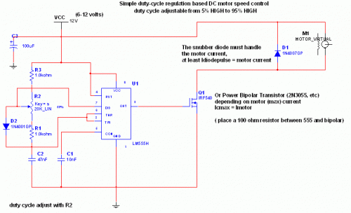 Simple DC motor PWN speed control-Circuit diagram