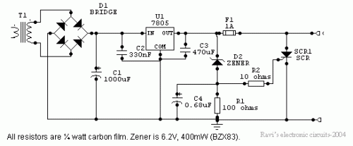 TTL Power Supply with ‘Crowbar’ protection-Circuit diagram