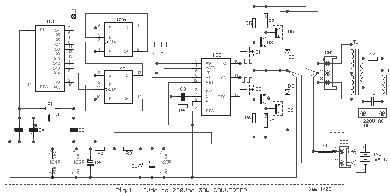 12vdc To 220vac 50w Converter Circuit Diagram And Instructions