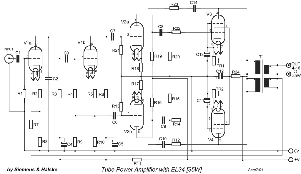 Tube Power Amplifier With EL34 35W Circuit Diagram And Instructions
