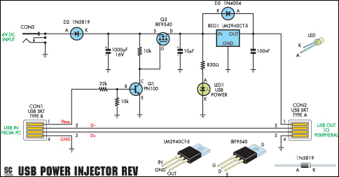 USB Power Injector For External Hard Drives-Circuit diagram