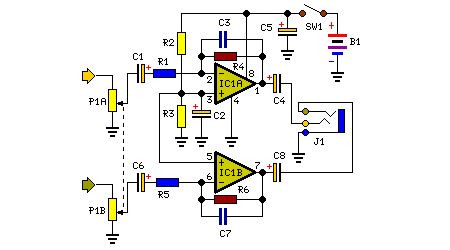 Portable 9v Headphone Amplifier-Circuit Diagram