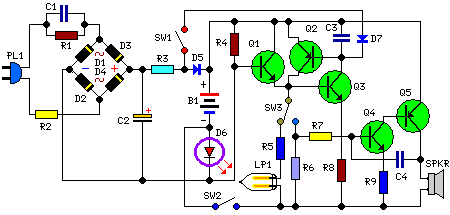 Emergency Light and Alarm-Circuit Diagram