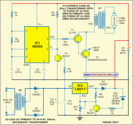 Fully Automatic Emergency Light-Circuit diagram