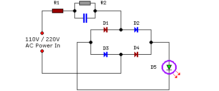 Mains Operated LED Circuit Schematic-Circuit diagram