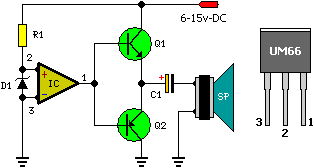 Music Generator Schematic Using UM66-Circuit diagram
