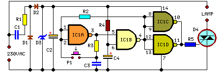 220V AC Lamp Toggle Switch Circuit-Circuit diagram