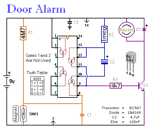 A Simple Shop-Door Alarm circuit diagram and instructions wiring diagrams for door bells 