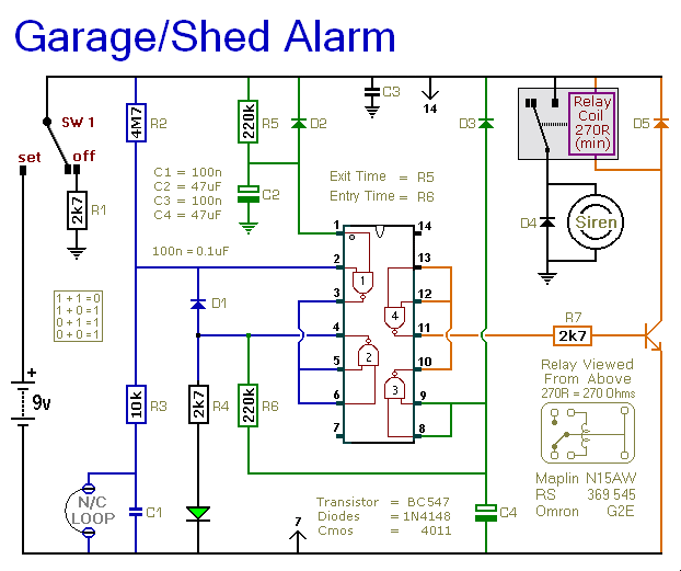 A Shed / Garage Alarm circuit diagram and instructions wiring a subpanel in a detached garage 