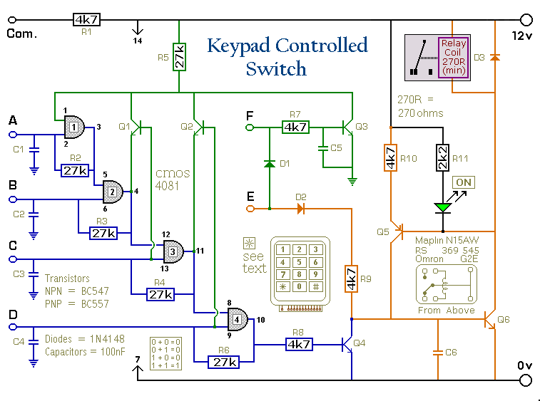 A 4-Digit Keypad Controlled Switch circuit diagram and ... 4 line telephone wiring system 